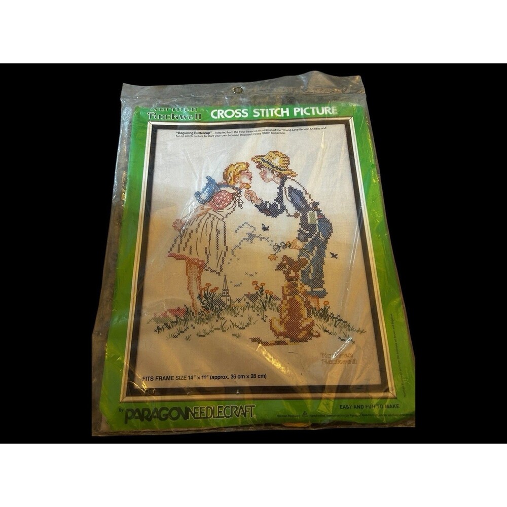 Vtg Paragon Stamped Cross Stitch Kit Beguiling Buttercup Norman Rockwell NOS